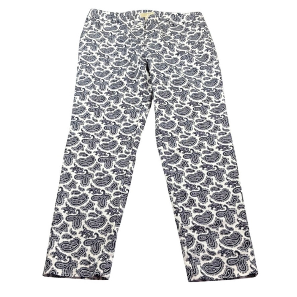 Michael Kors Women's 14W Paisley Print Ankle Pants Black White Cotton Stretch - Picture 2 of 16